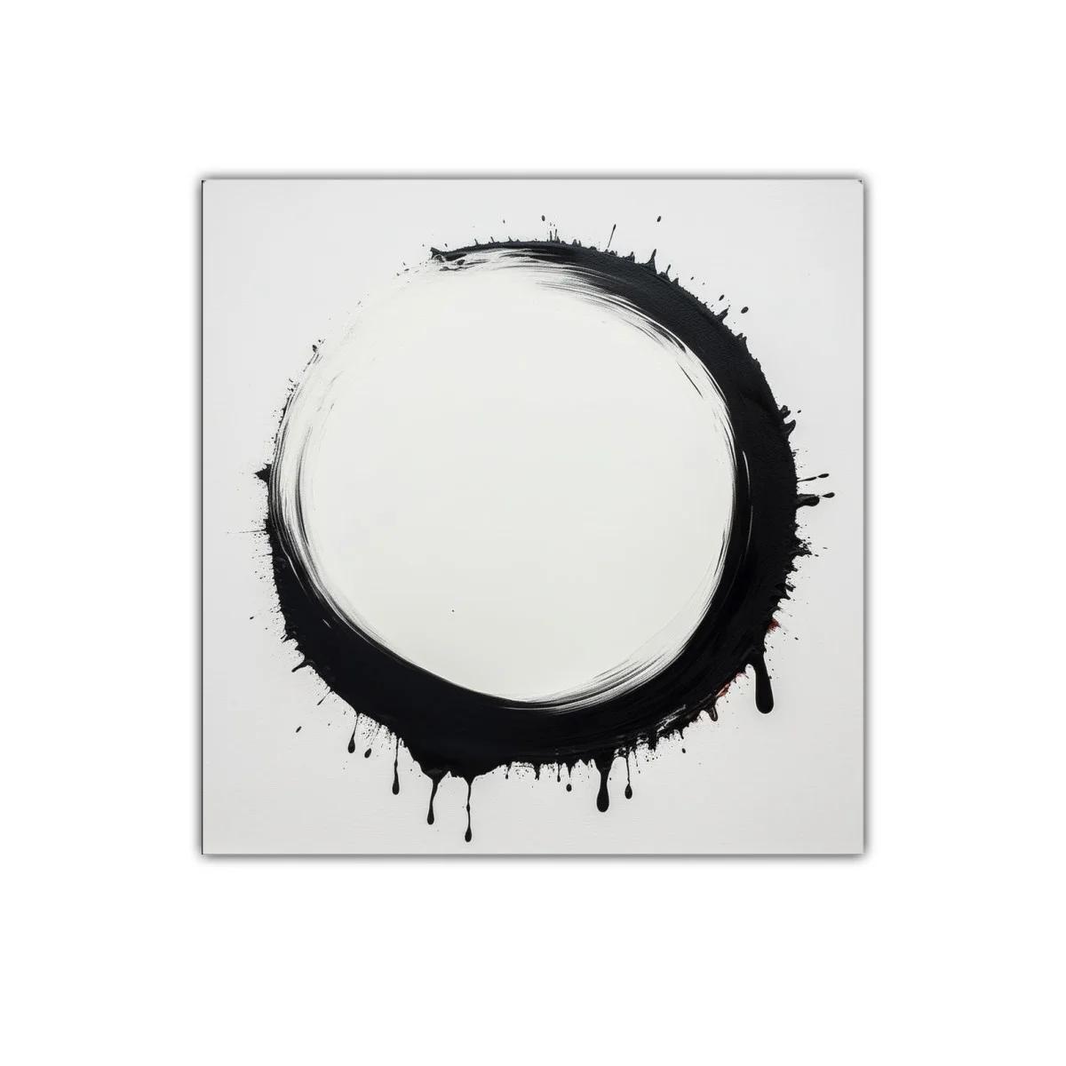 Círculo negro abstracto con efecto de goteo en fondo blanco