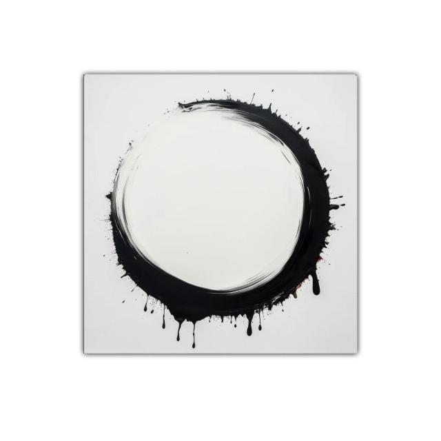Círculo negro abstracto con efecto de goteo en fondo blanco