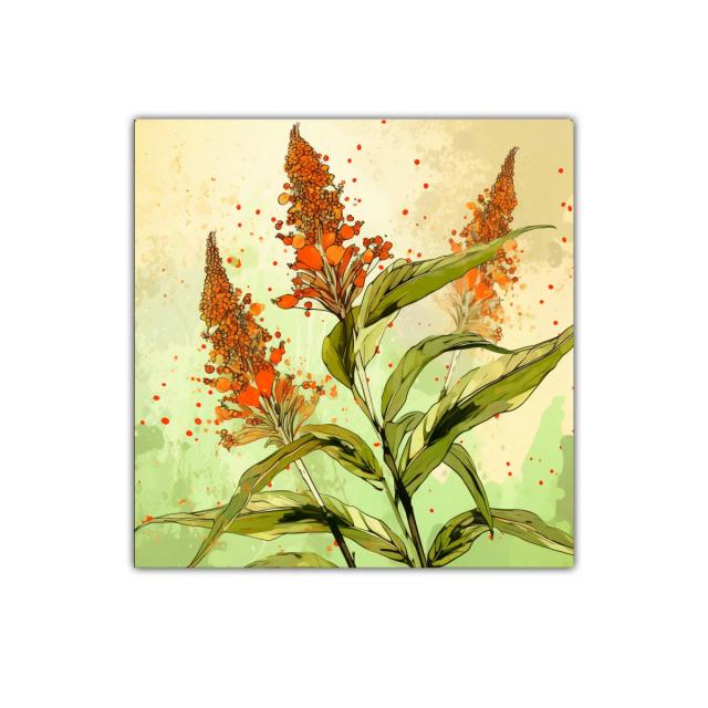 Cuadro decorativo con flores en tonos naranjas y verdes