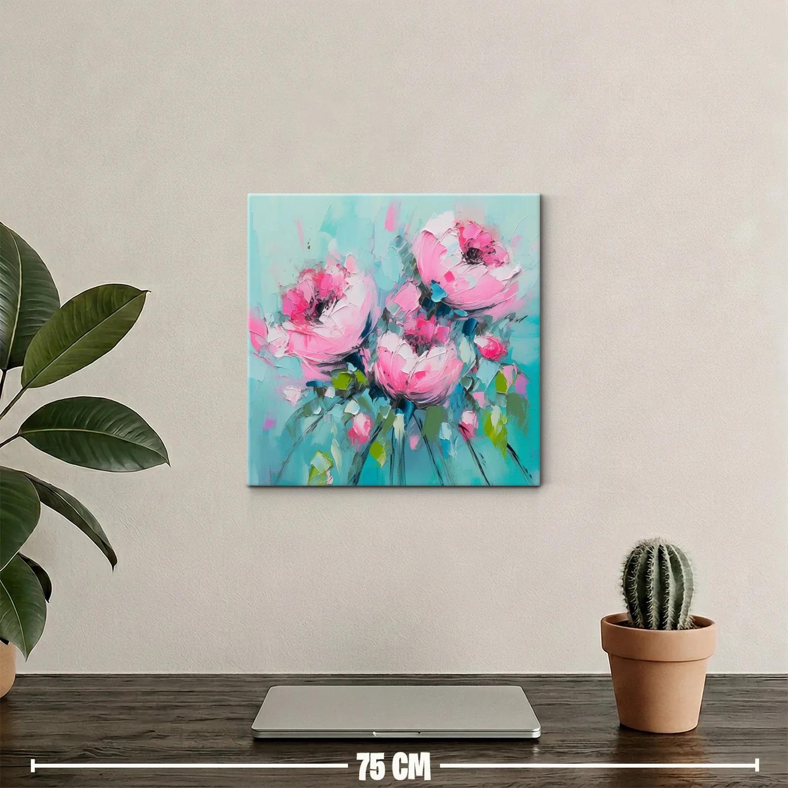 Flores rosas vibrantes sobre fondo turquesa suave — miniatura 2