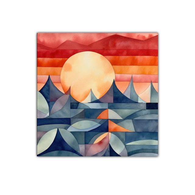 Atardecer geométrico con tonos cálidos y azules profundos