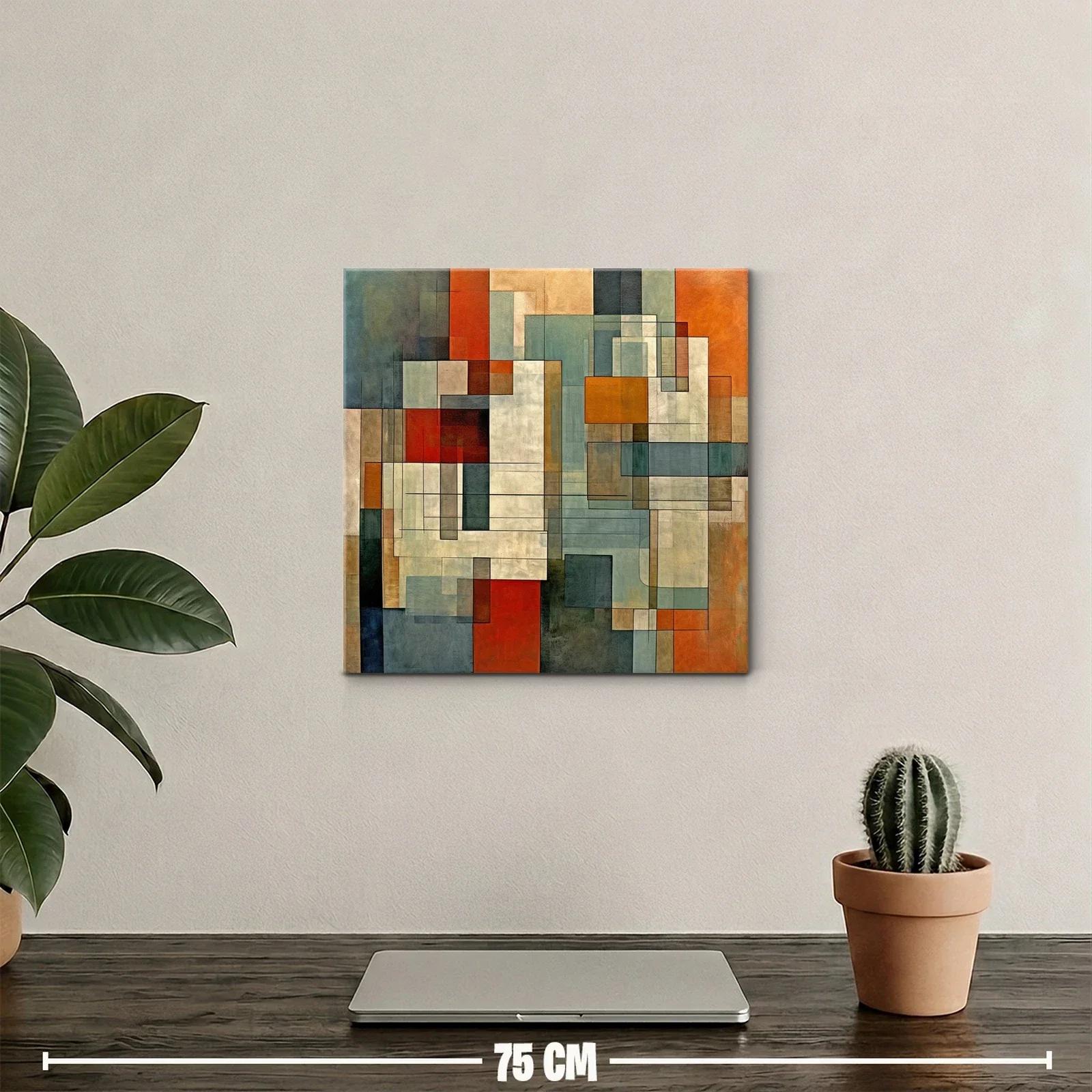 Cuadro abstracto con formas geométricas y tonos cálidos — miniatura 2