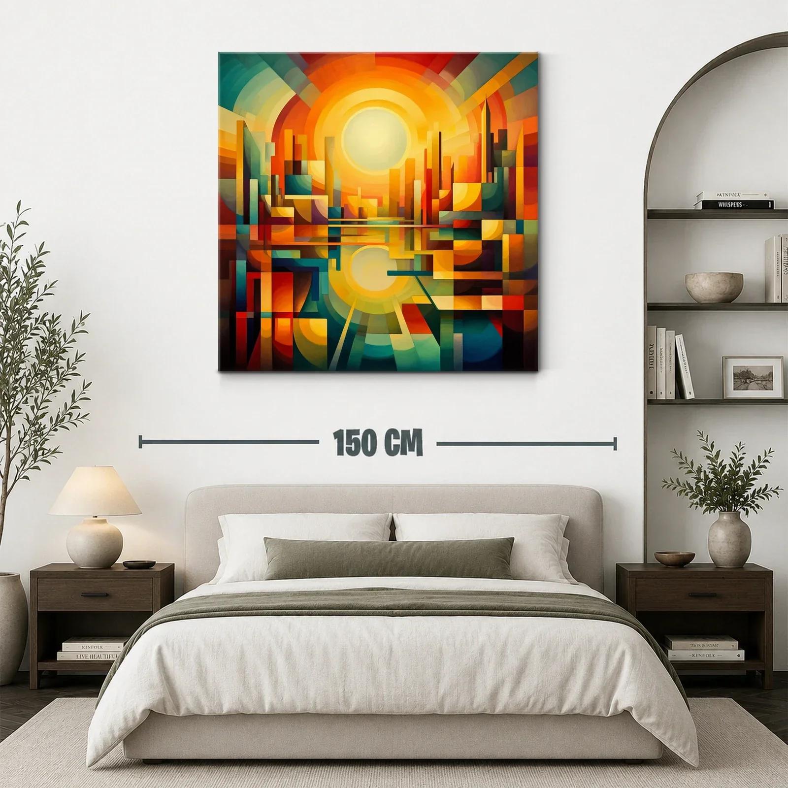 Ciudad abstracta al amanecer con vibrante paleta cálida — miniatura 3