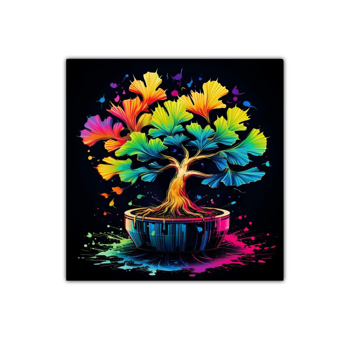 Cuadro decorativo de árbol bonsái multicolor vibrante — miniatura 1