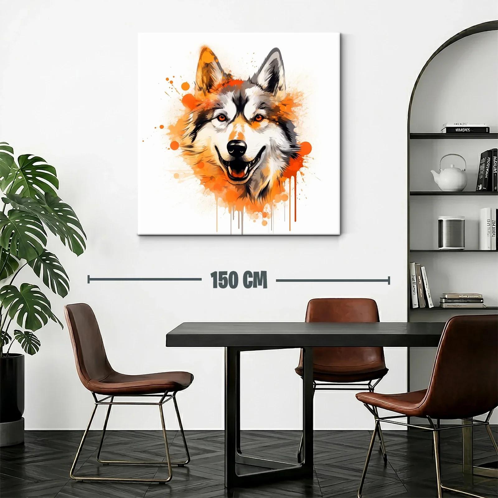 Cuadro moderno con ilustración vibrante de lobo sonriente — miniatura 2