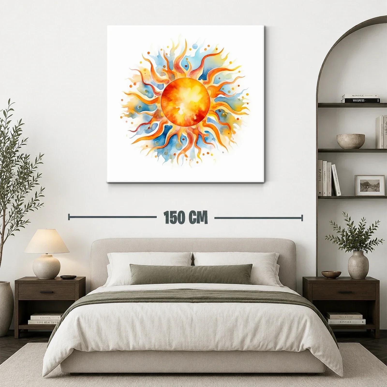 Sol radiante con flamas naranjas y tonos azules de acuarela — miniatura 3