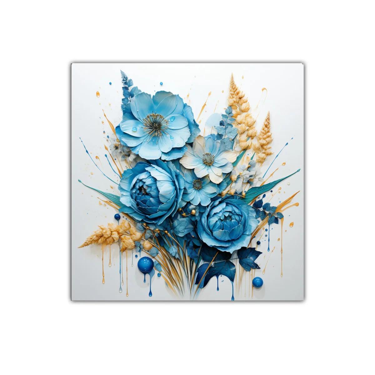 Elegante composición floral azul y dorada para decoración — imagen principal