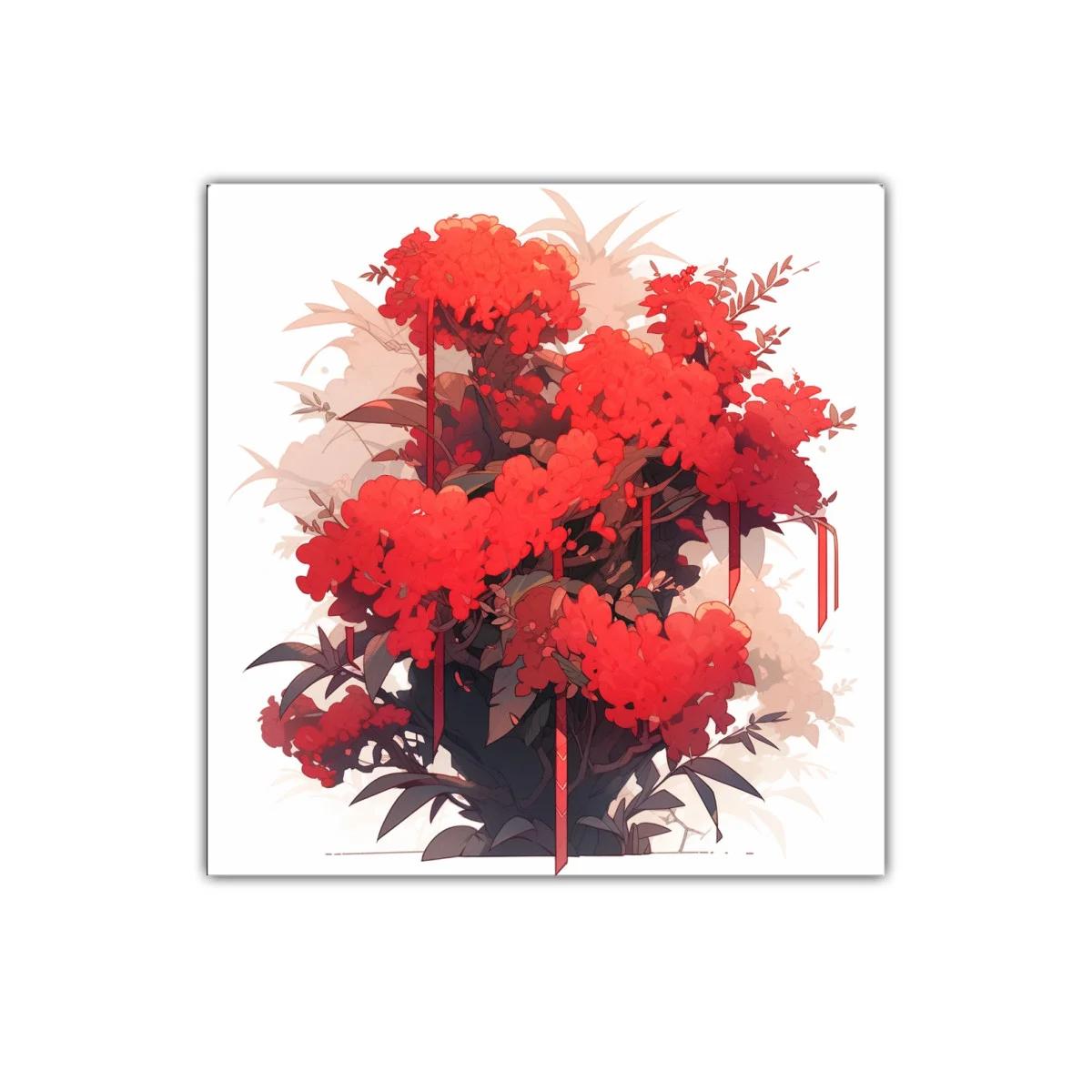 Cuadro decorativo con intenso arbusto en rojo vibrante