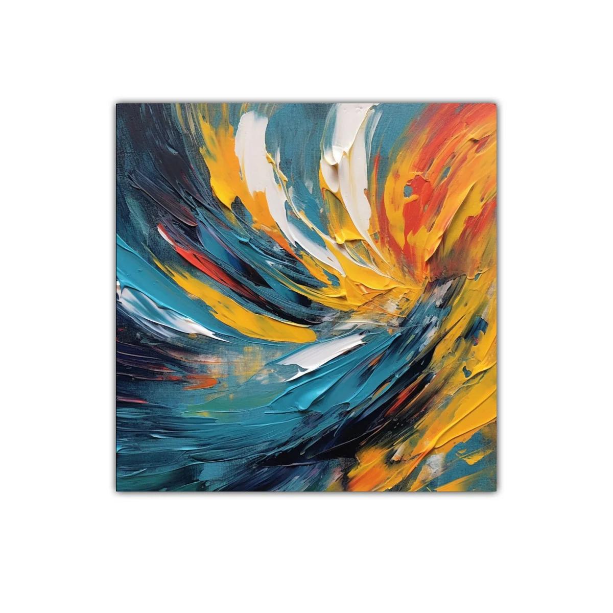 Cuadro abstracto con energéticos toques amarillos y azules