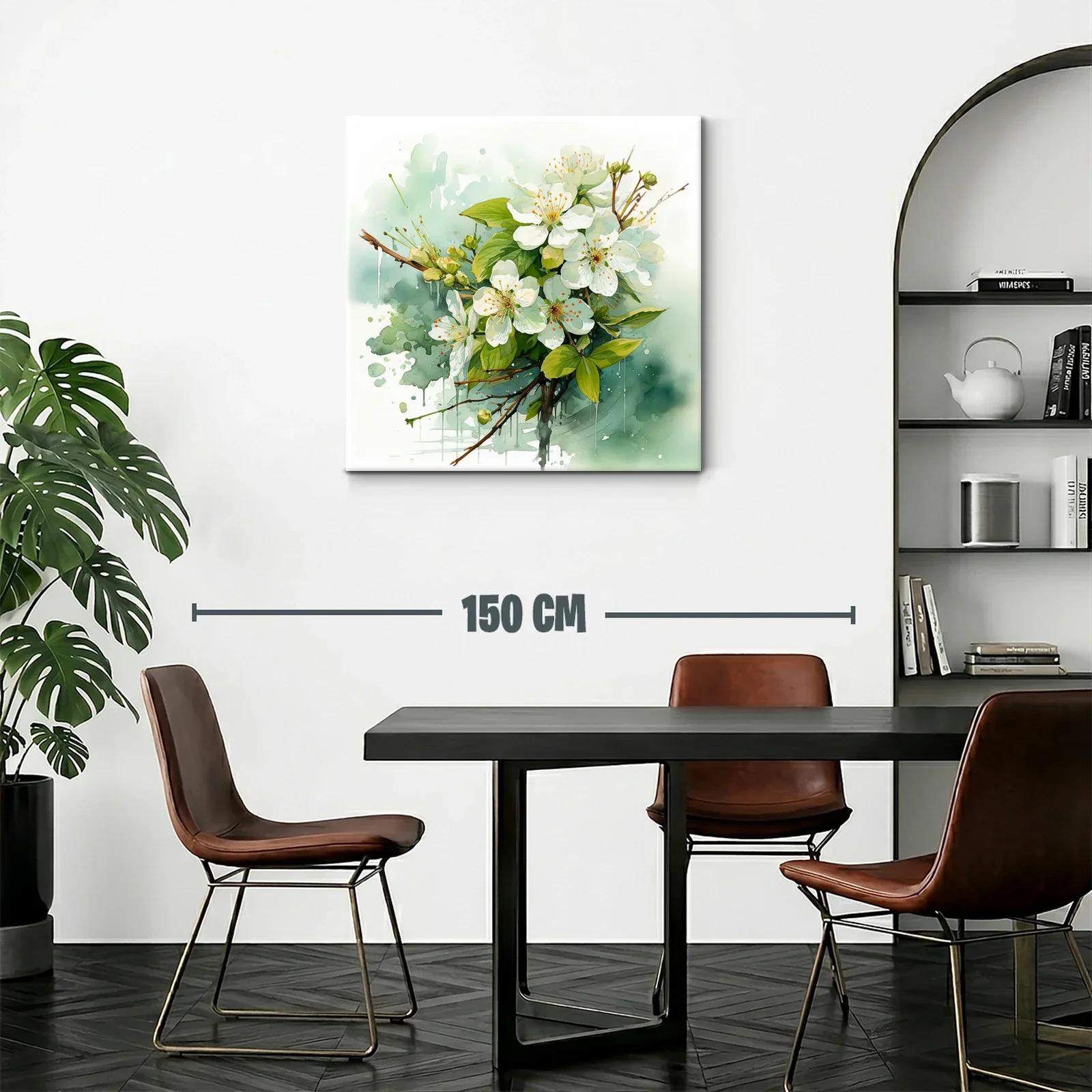 Cuadro con flores blancas y hojas verdes en composición delicada — miniatura 2