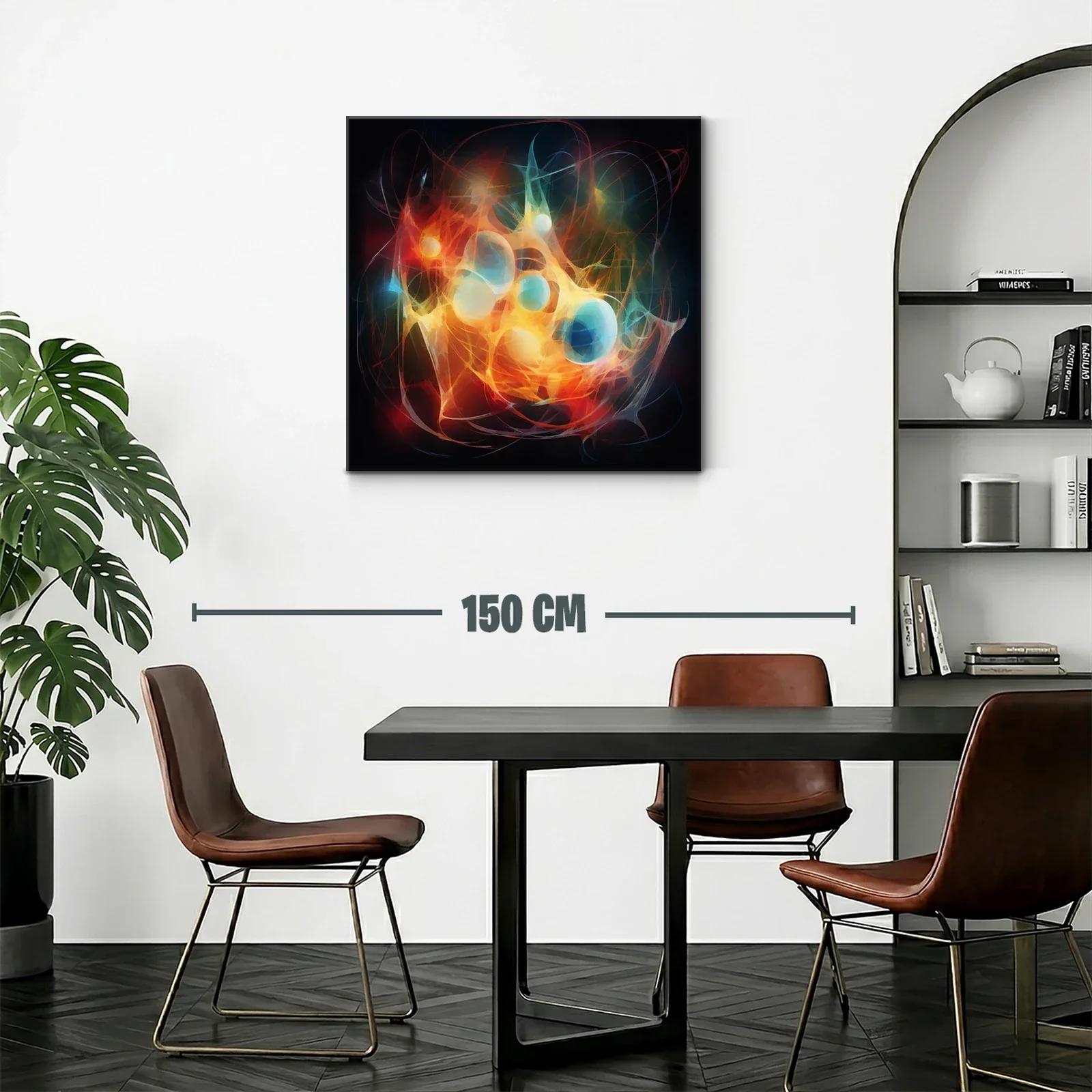 Cuadro abstracto con esferas vibrantes y líneas dinámicas — miniatura 2