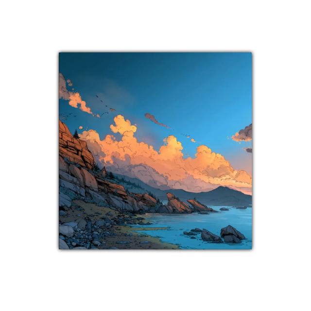 Paisaje costero con rocas y nubes al atardecer