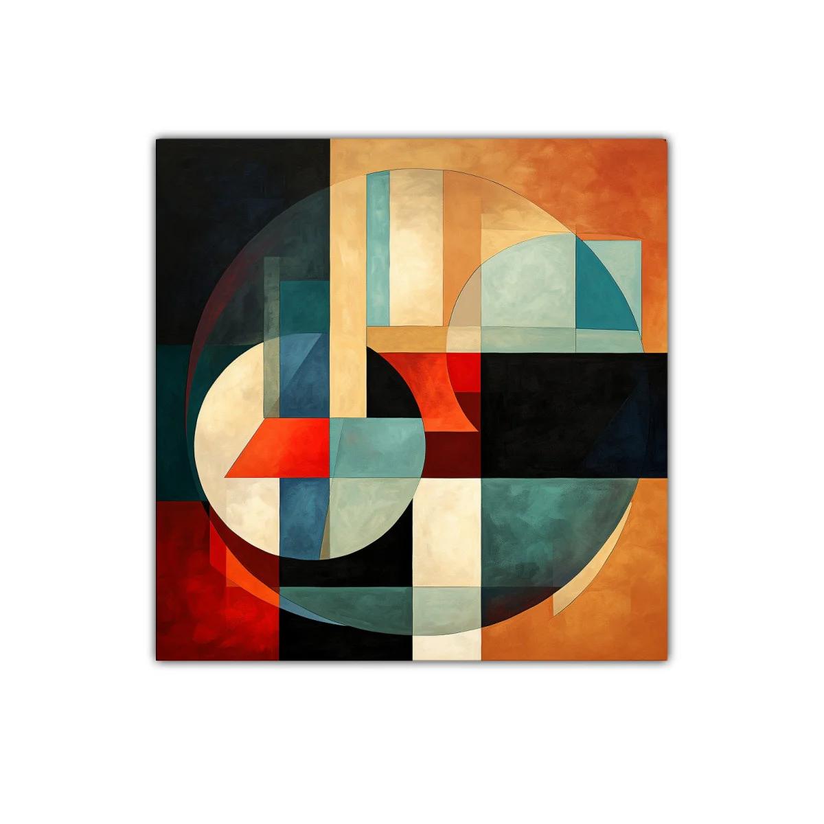Arte abstracto geométrico con vibrantes tonos cálidos y fríos