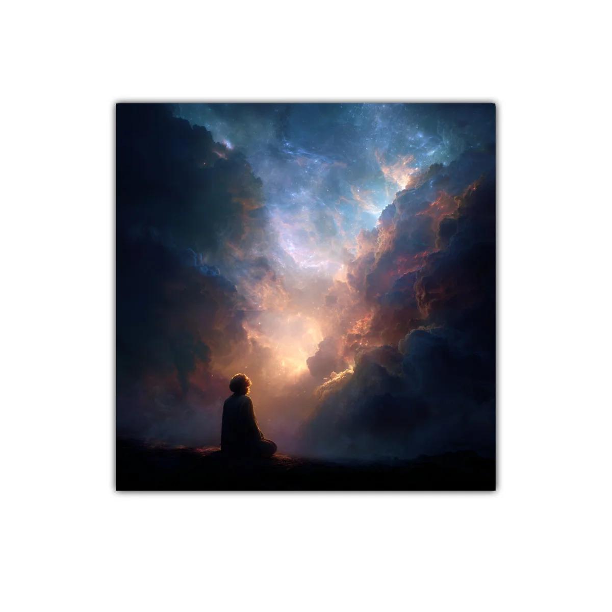 Meditación bajo un cielo estrellado lleno de luz celestial — imagen principal