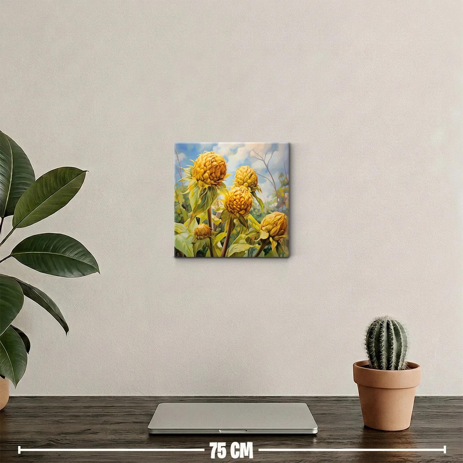Cuadro decorativo con flores amarillas vibrantes y cielo azul — miniatura 2