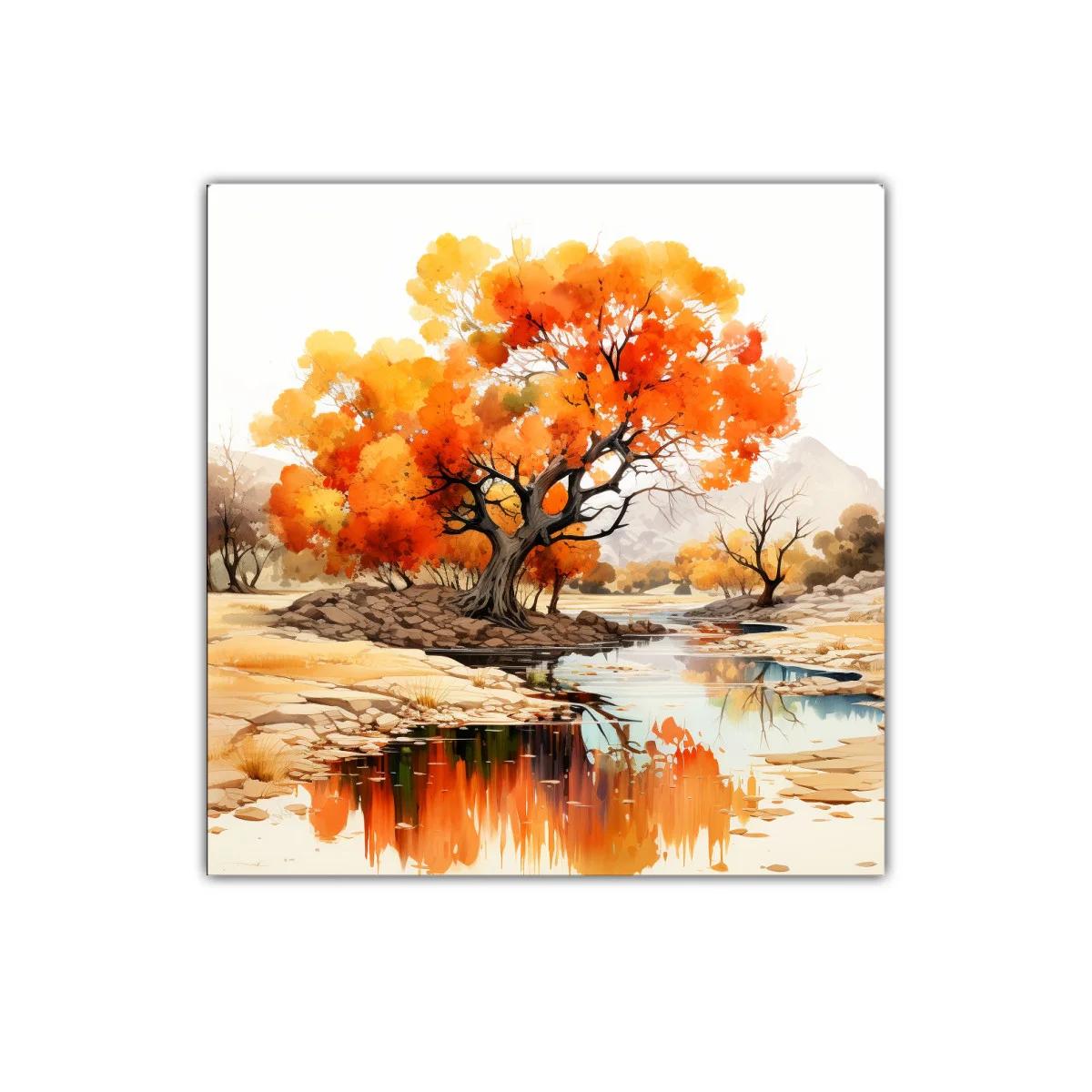 Árbol otoñal reflejado en tranquilo río de montaña — imagen principal