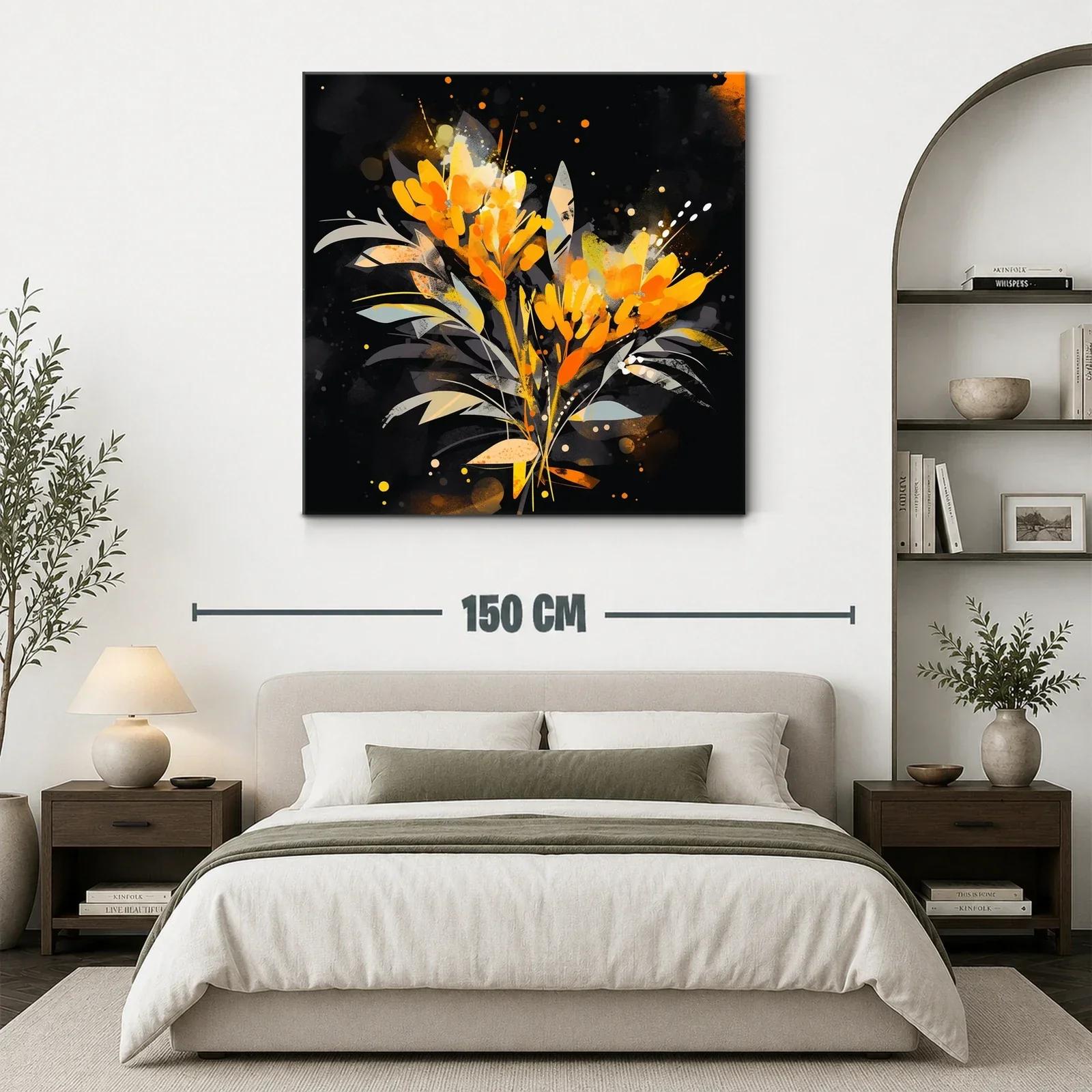 Cuadro moderno con flores naranja y detalles grisáceos — miniatura 3