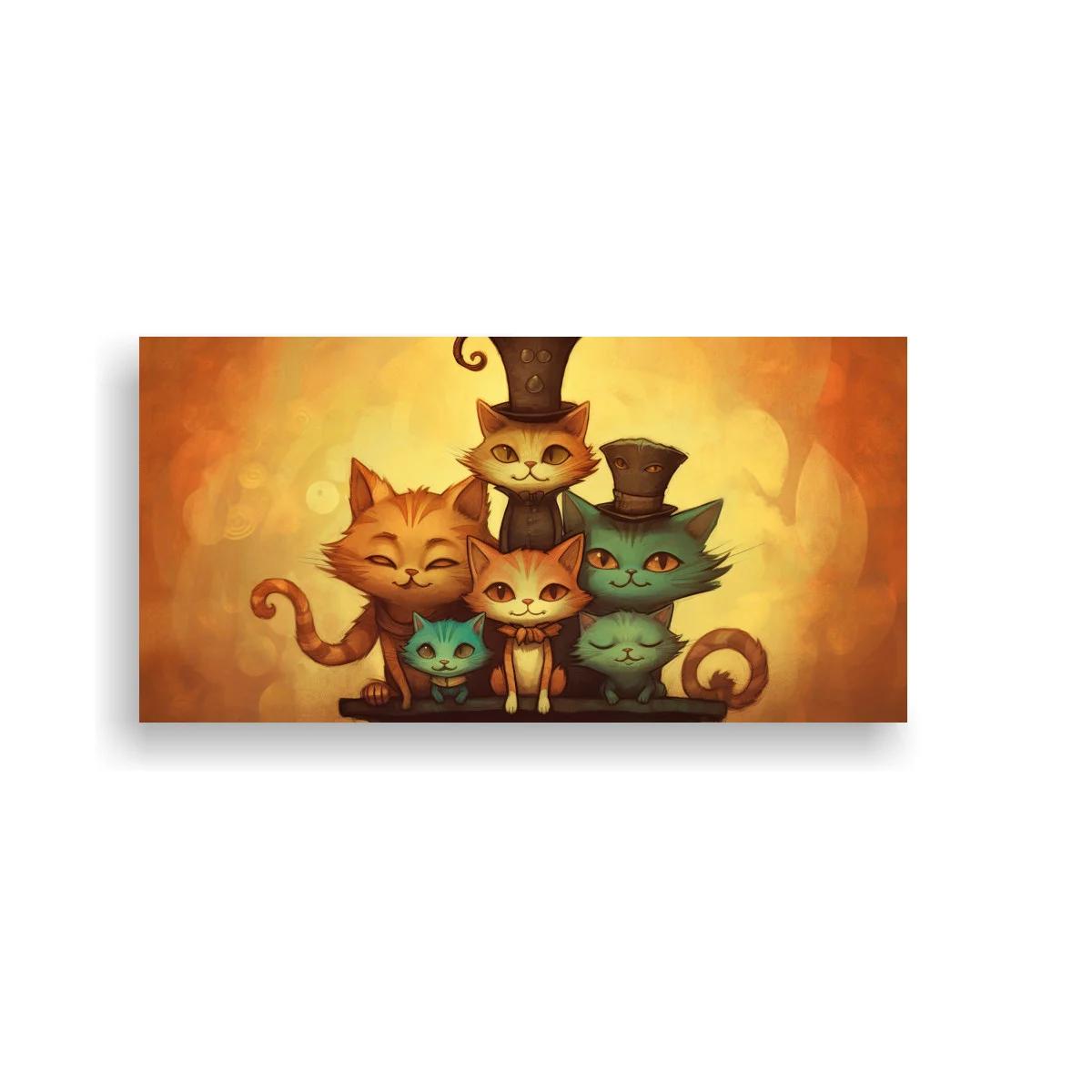 Cuadro familia de gatos con sombreros de copa
