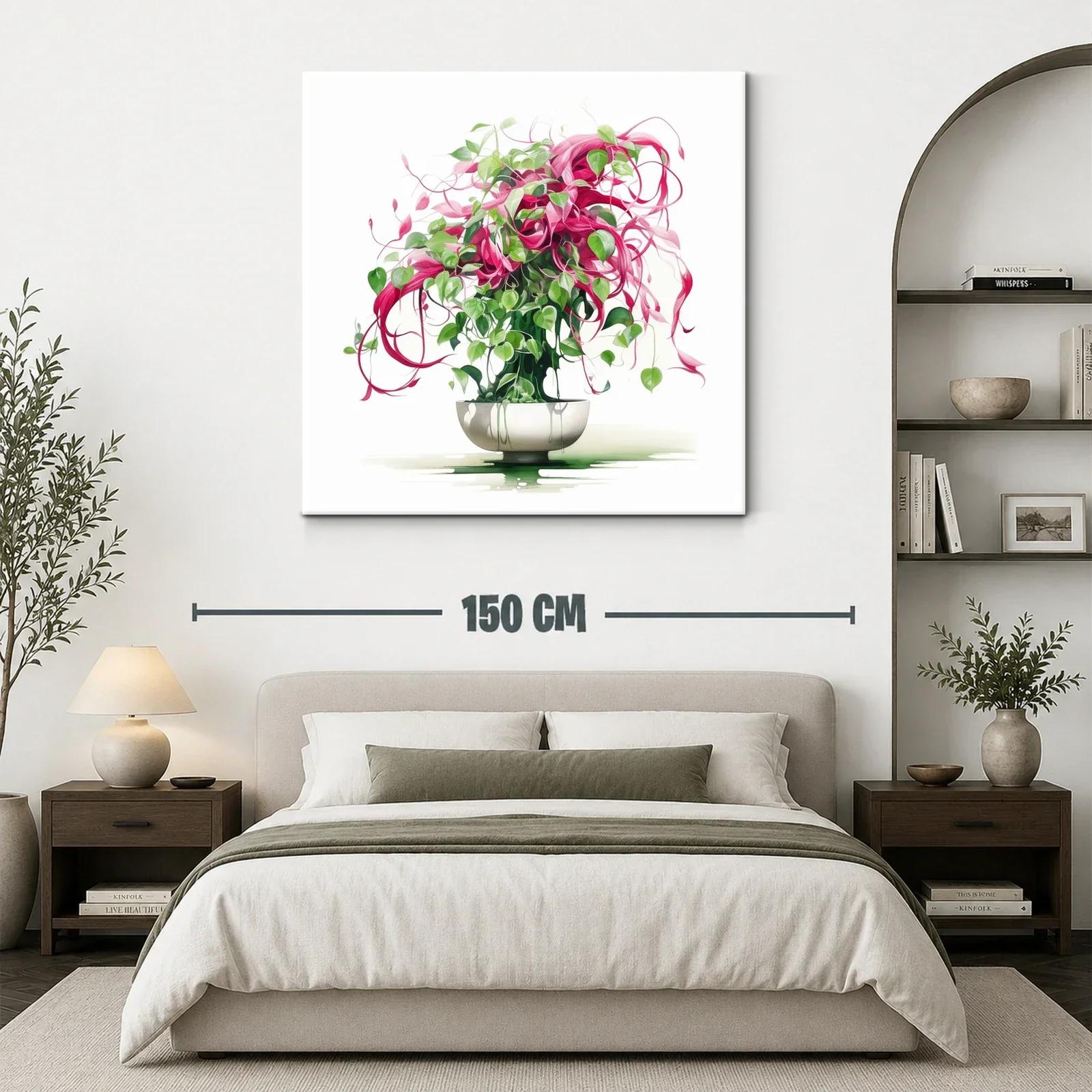 Cuadro con ramo vibrante de hojas verdes y rosas — miniatura 3