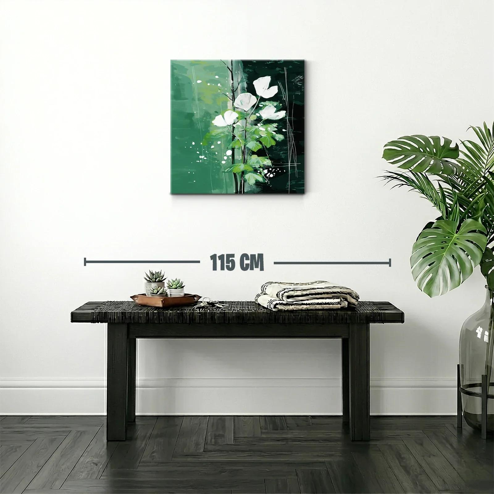 Flores blancas sobre fondo verde con toques abstractos — miniatura 2