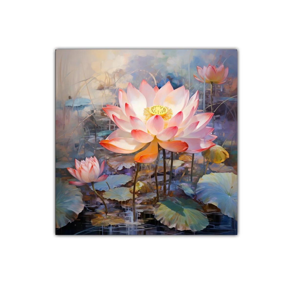 Cuadro decorativo con delicadas flores de loto en tonos pastel — imagen principal