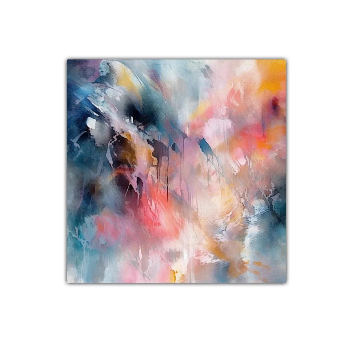 Cuadro abstracto con tonos cálidos y fríos vibrantes — miniatura 1