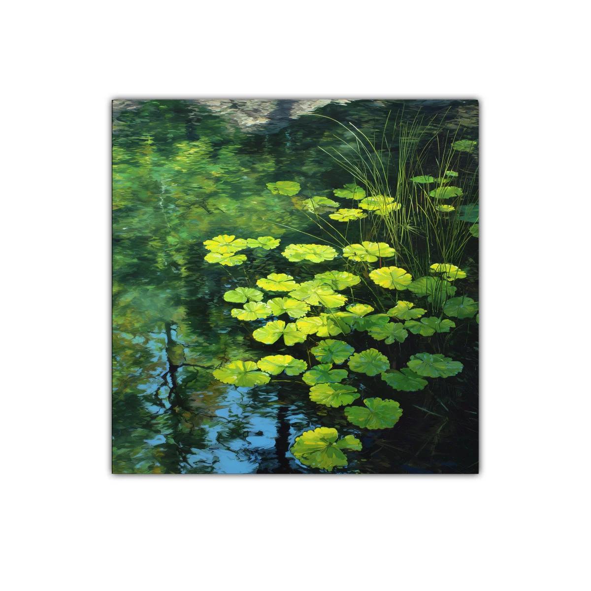 Tranquilidad reflejada en hojas verdes sobre el agua — imagen principal