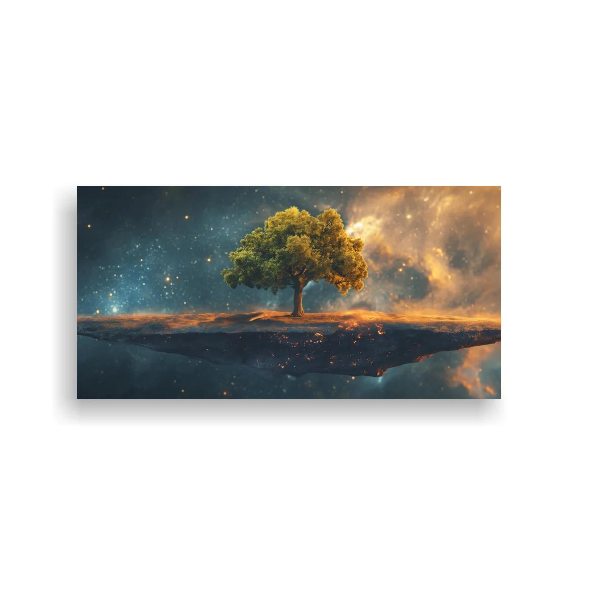 Cuadro árbol solitario en isla flotante