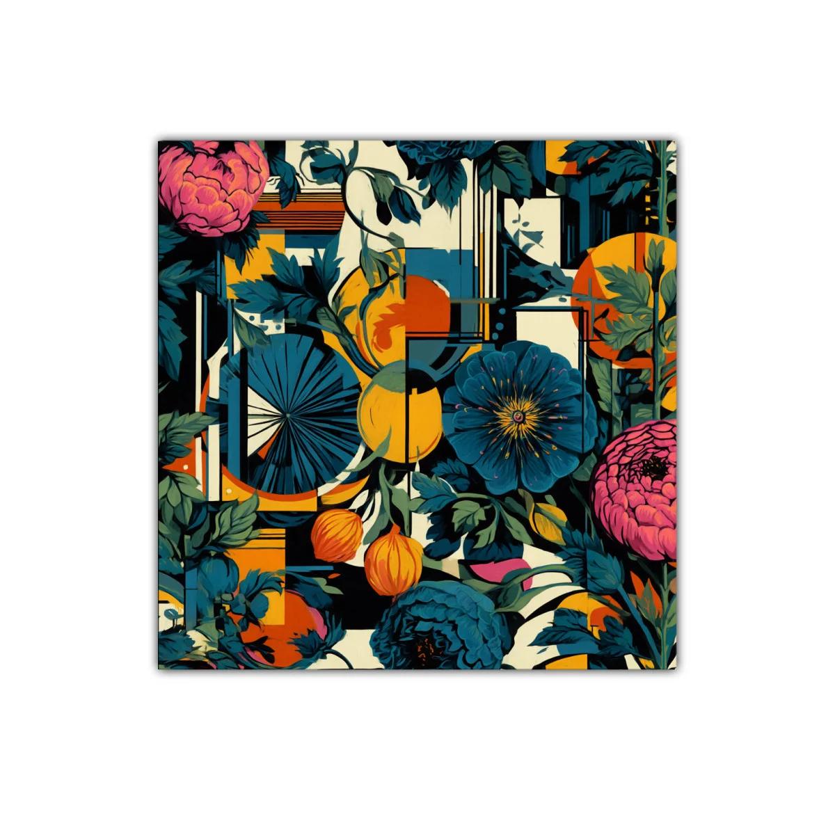 Cuadro decorativo con flores vibrantes y formas geométricas — imagen principal