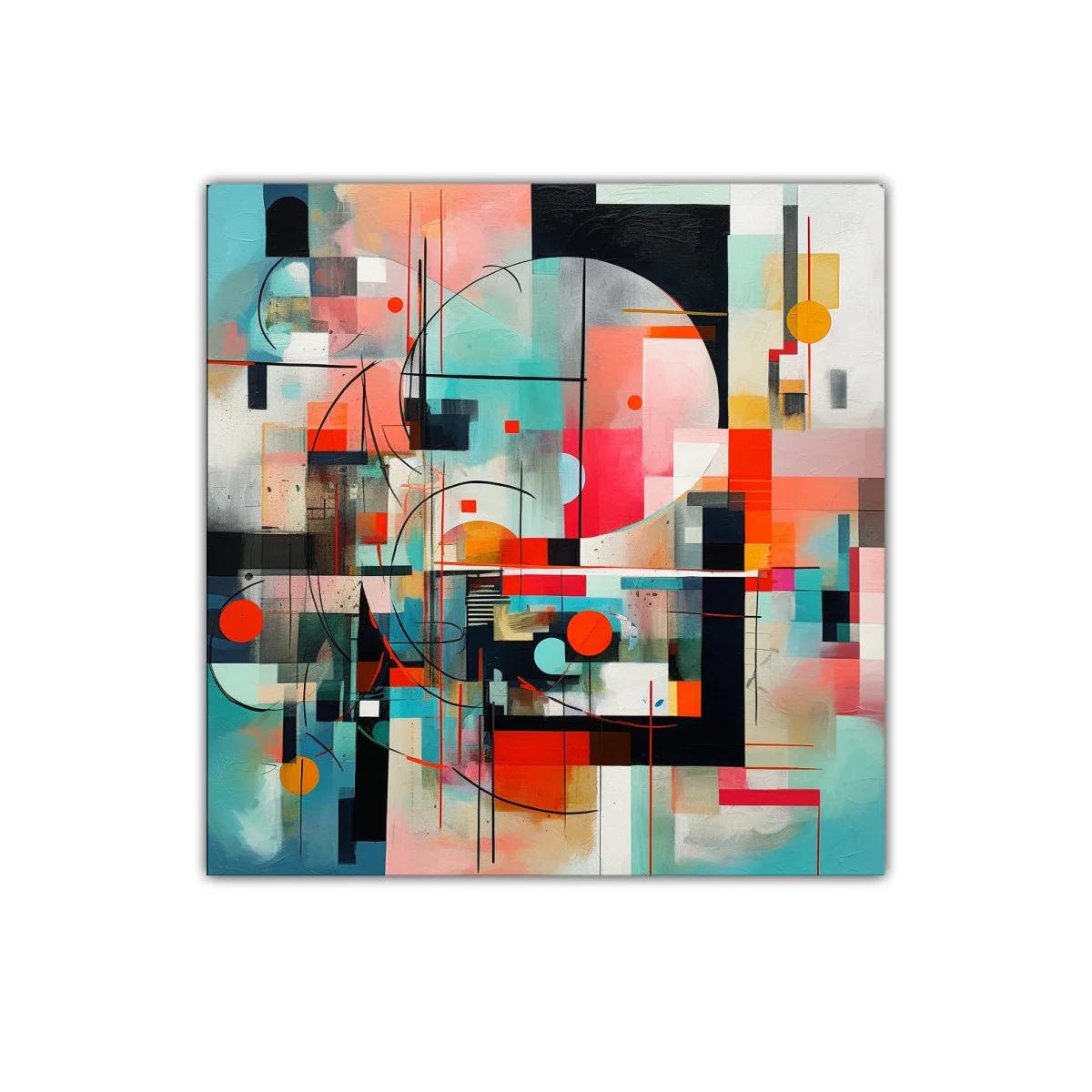 Cuadro abstracto con vibrantes formas geométricas y colores vivos