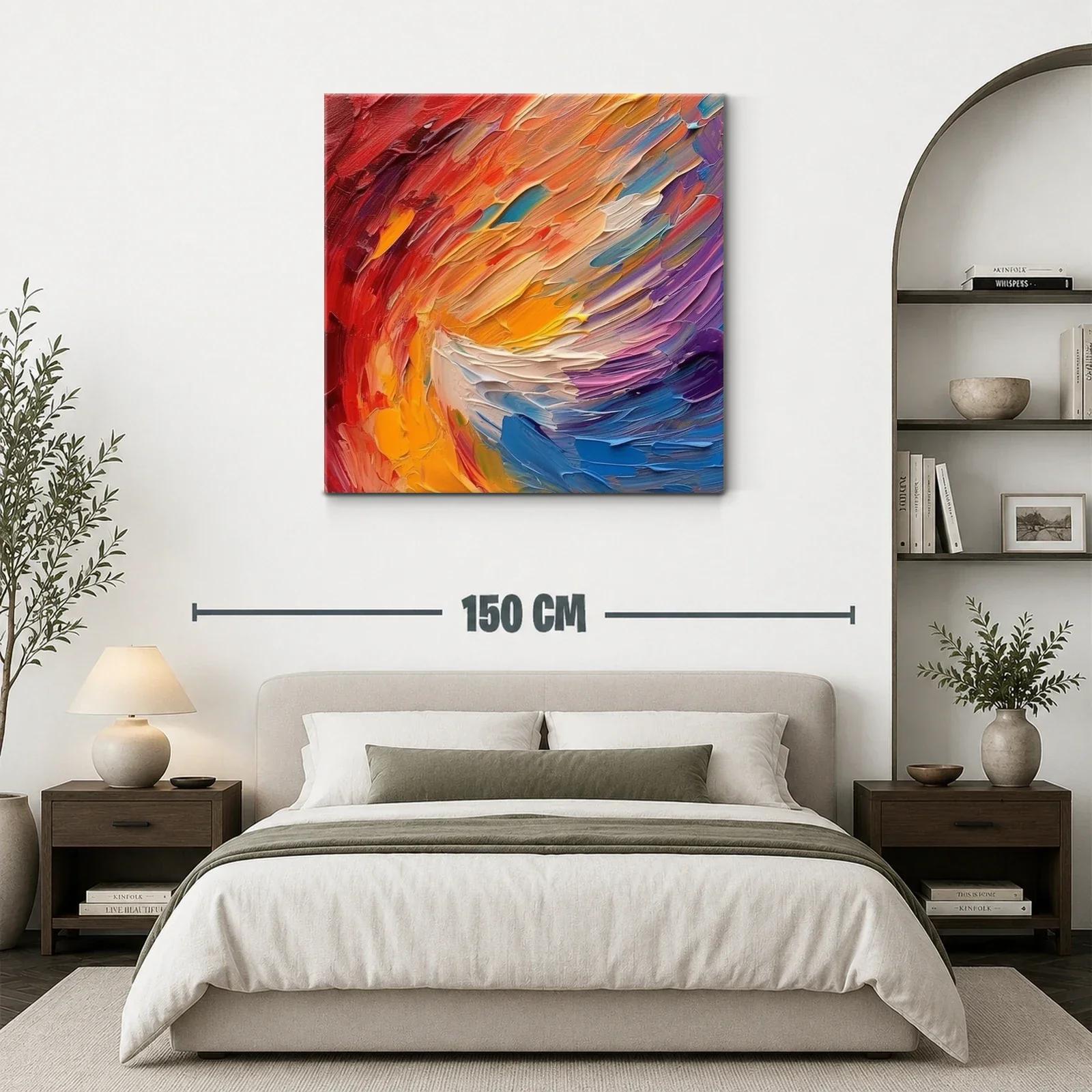 Cuadro abstracto enérgico con vibrantes tonos cálidos y fríos — miniatura 3