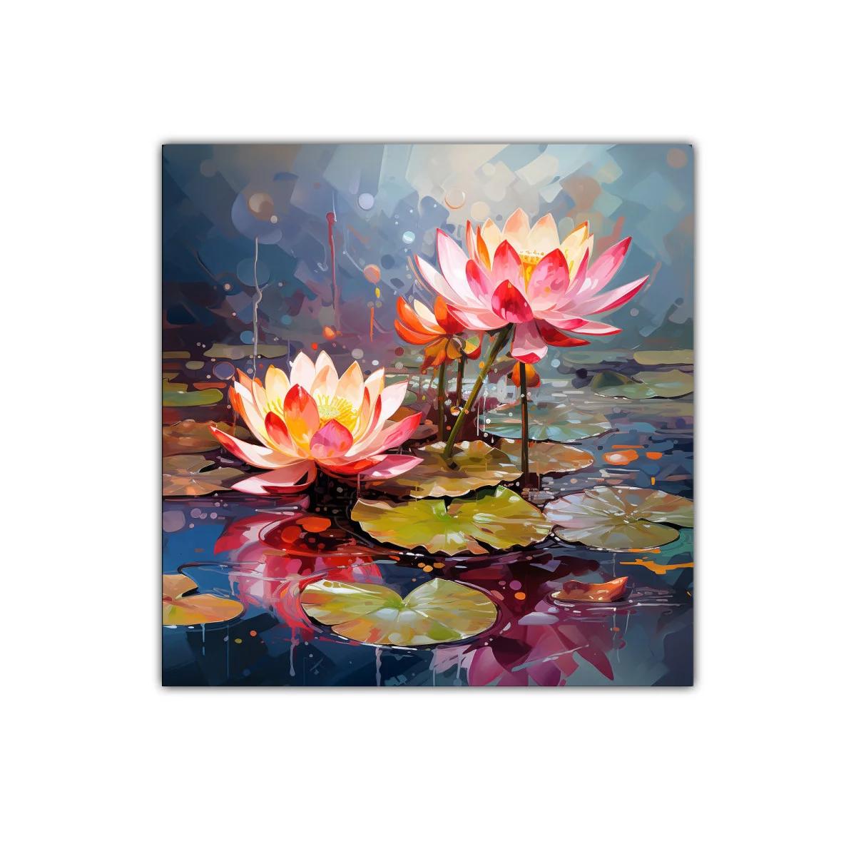 Flores de loto en estanque con vibrantes tonos cálidos — imagen principal