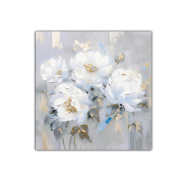 Cuadro floral elegante en tonos blancos y dorados