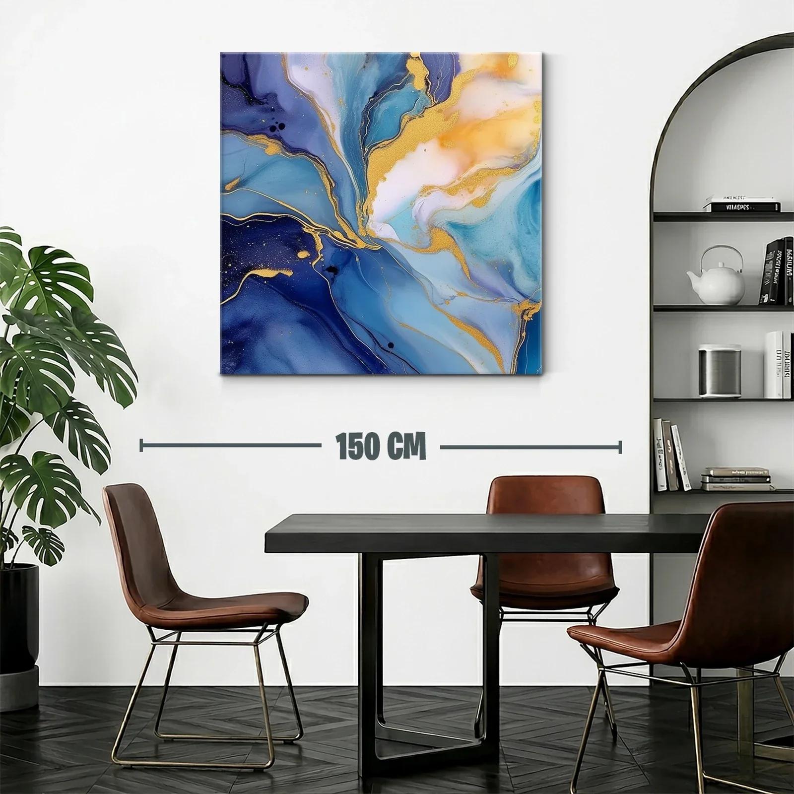 Cuadro abstracto en tonos azules y dorados sofisticados — miniatura 2