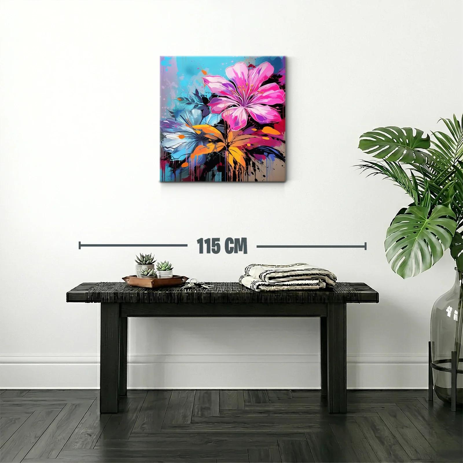 Cuadro vibrante con flores en tonos rosa y azul — miniatura 2