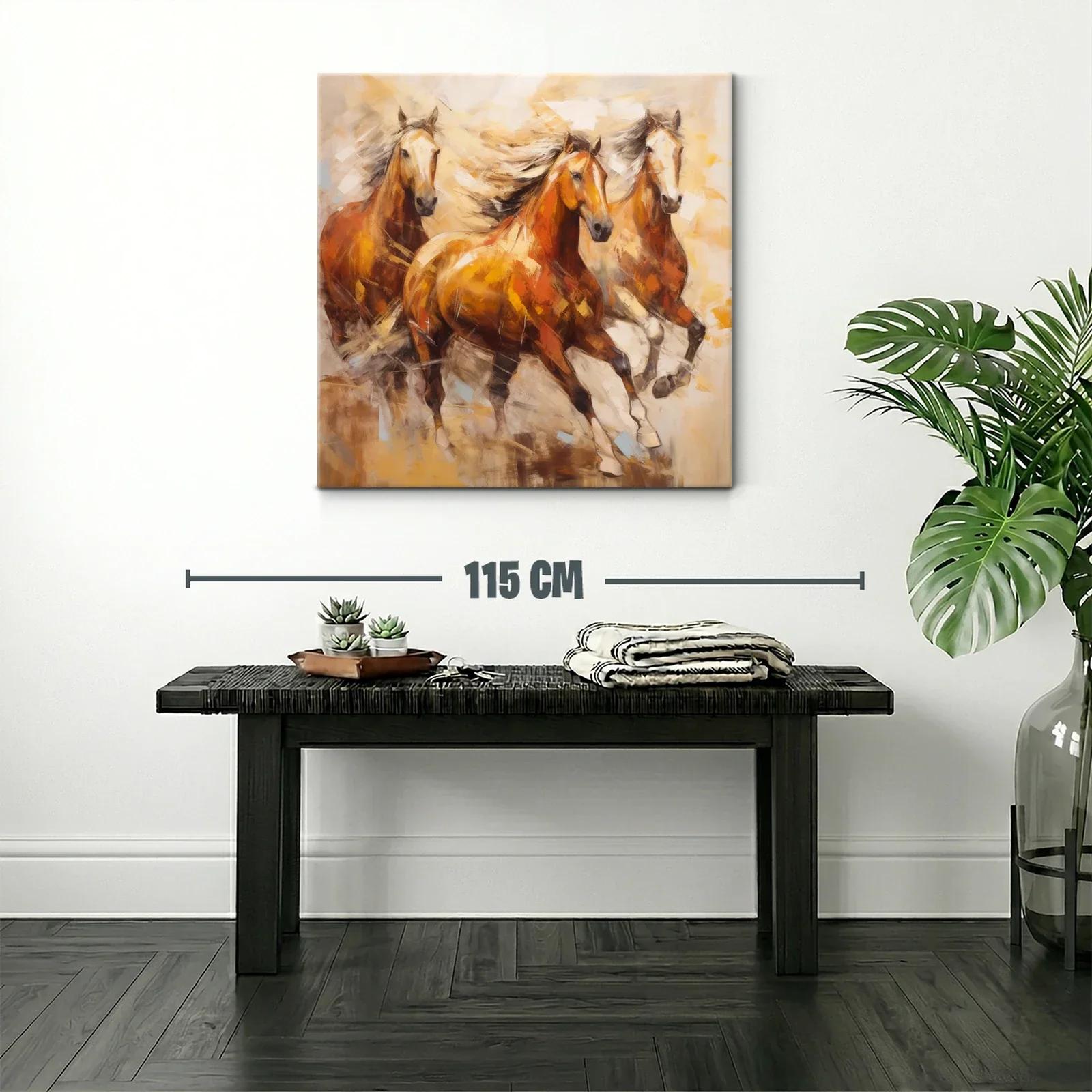 Cuadro con Caballos en Movimiento y Tonos Cálidos — miniatura 2