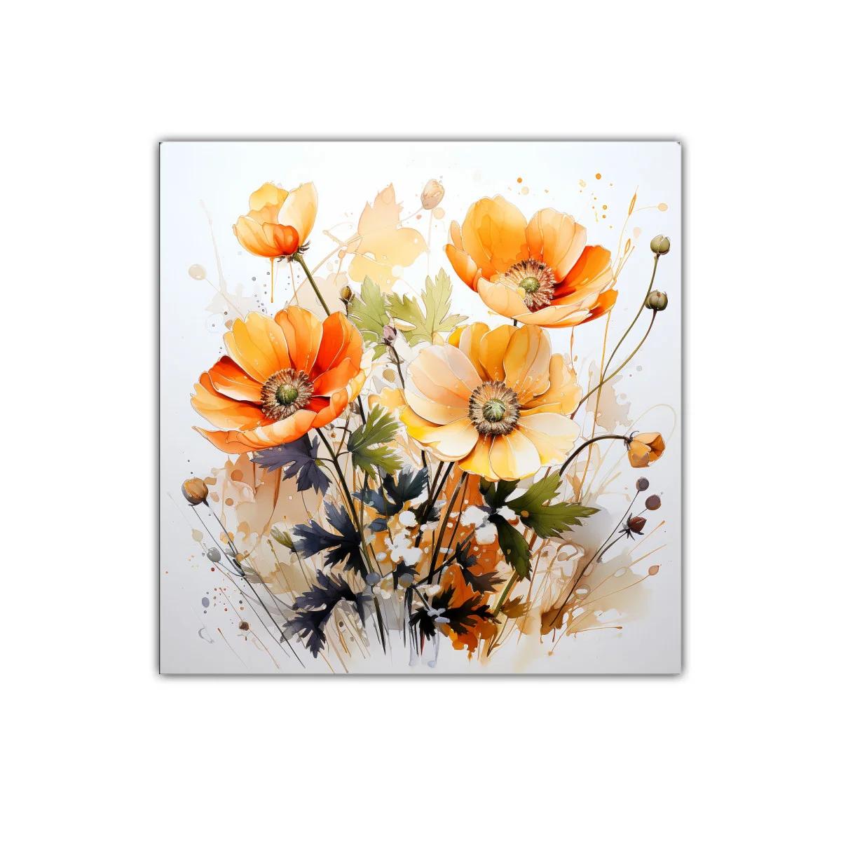 Cuadro decorativo con ramo de flores en tonos cálidos y naturales
