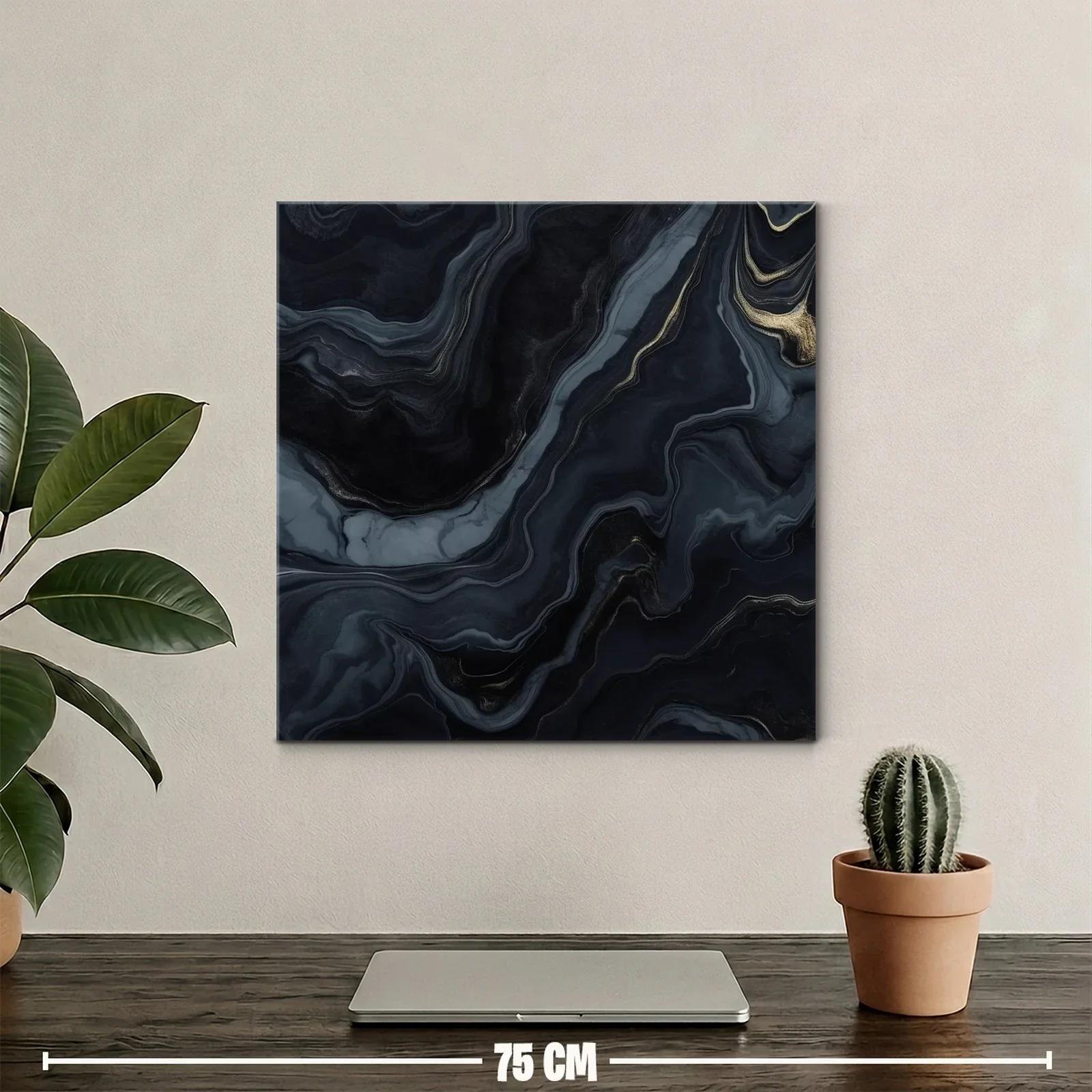 Cuadro abstracto con tonos oscuros y detalles dorados — miniatura 2
