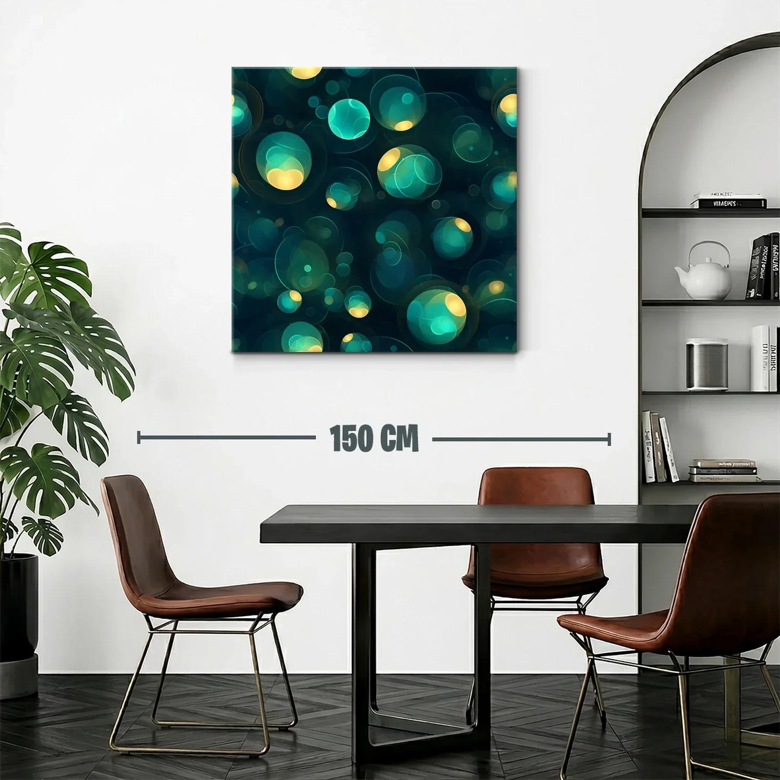 Cuadro abstracto con esferas luminosas en tonos azul y amarillo — miniatura 2