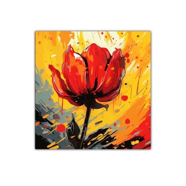 Flor roja vibrante con fondo abstracto de colores intensos