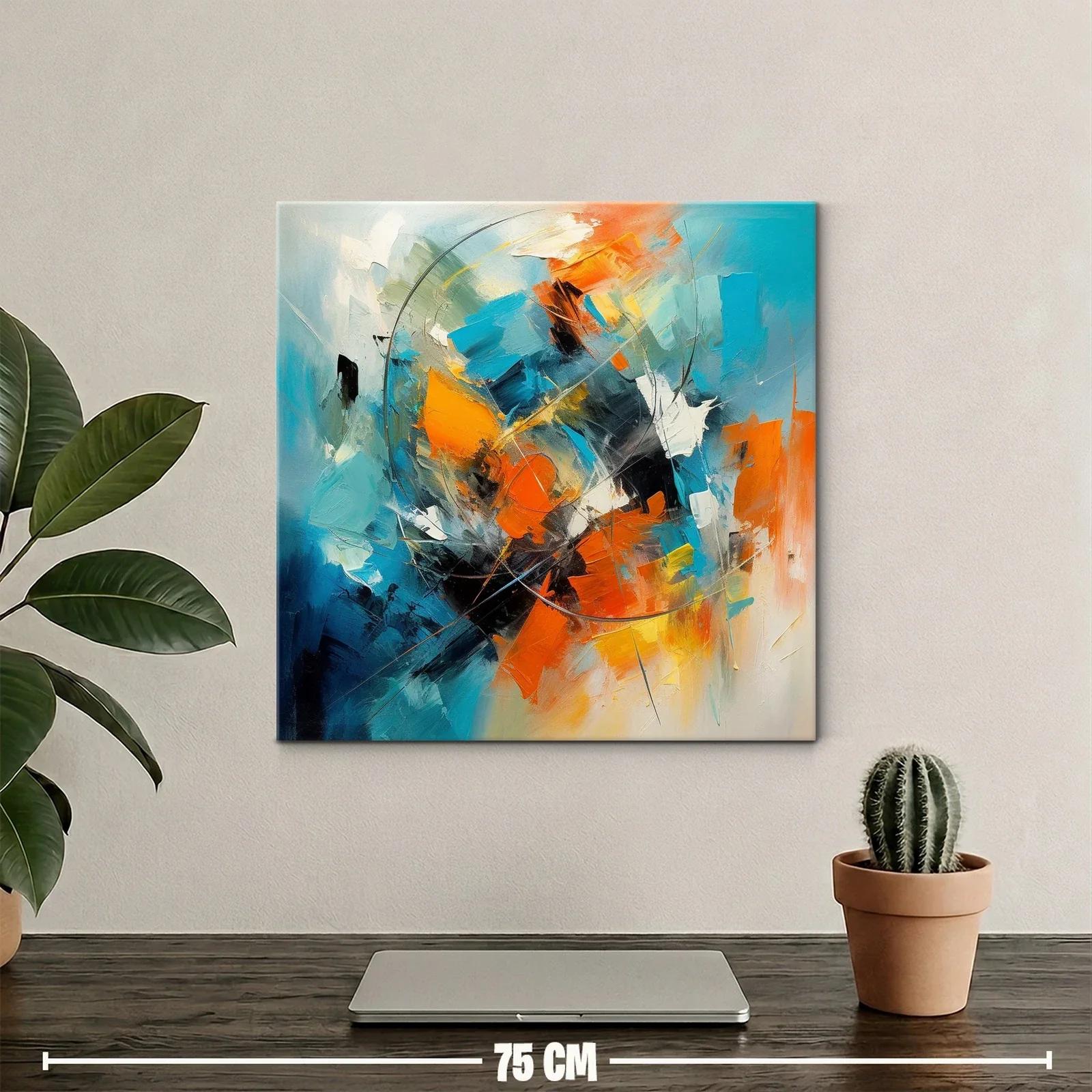 Cuadro abstracto con vibrantes tonos naranjas y azules — miniatura 2