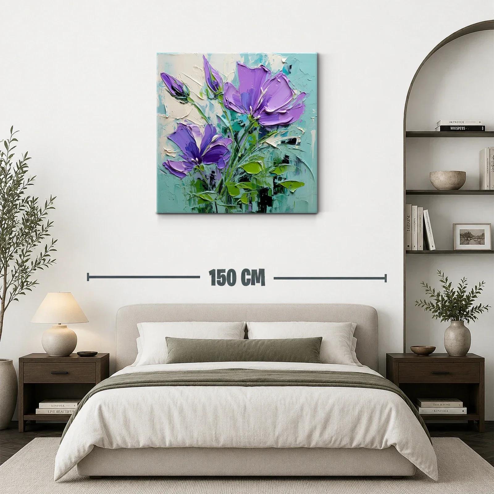 Flores lilas vibrantes con hojas verdes y fondo azul claro — miniatura 3