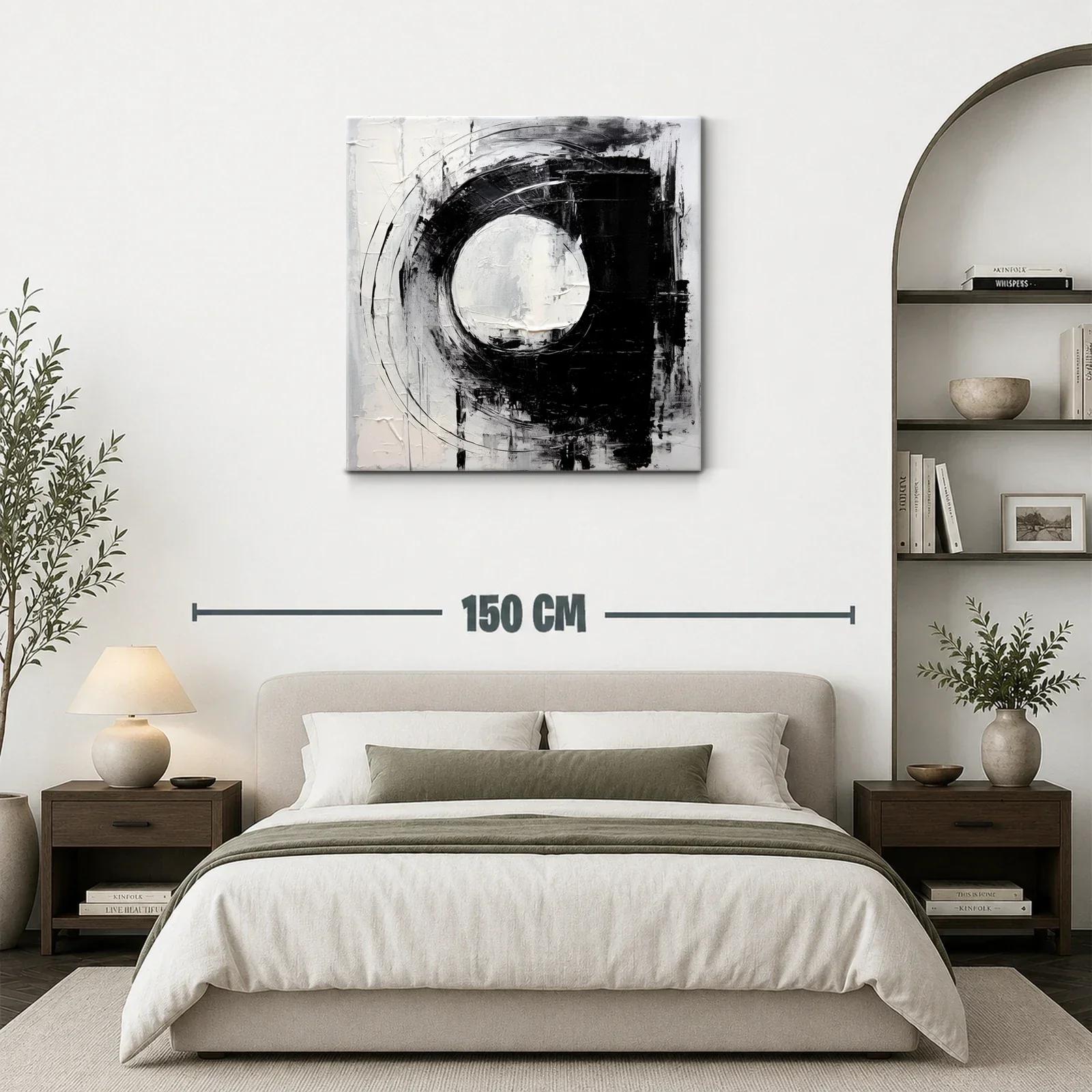 Cuadro abstracto con formas circulares en tonos blanco y negro — miniatura 3