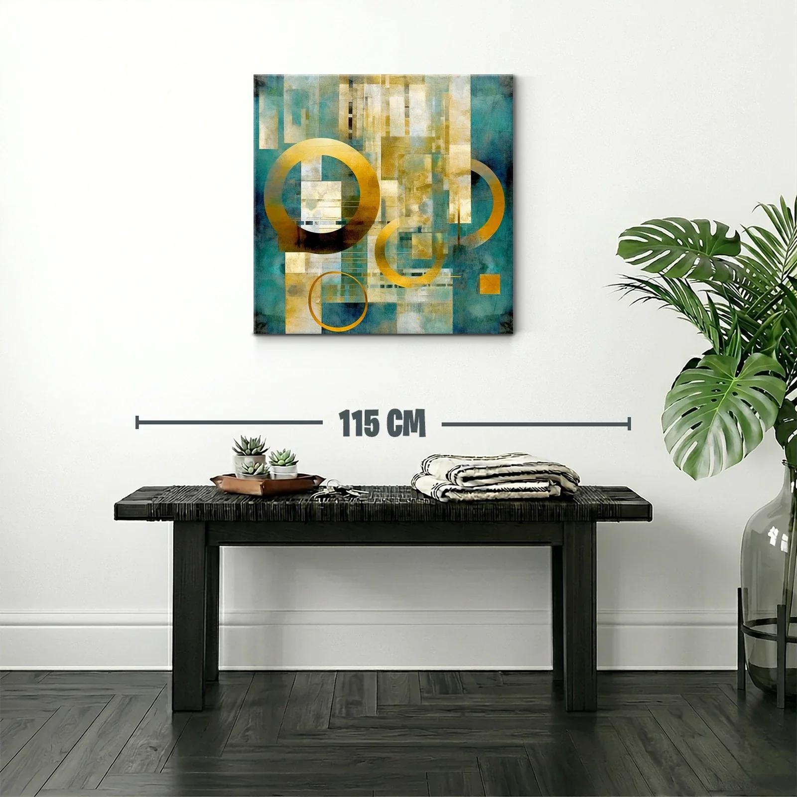 Cuadro abstracto moderno en tonos dorados y turquesa — miniatura 2