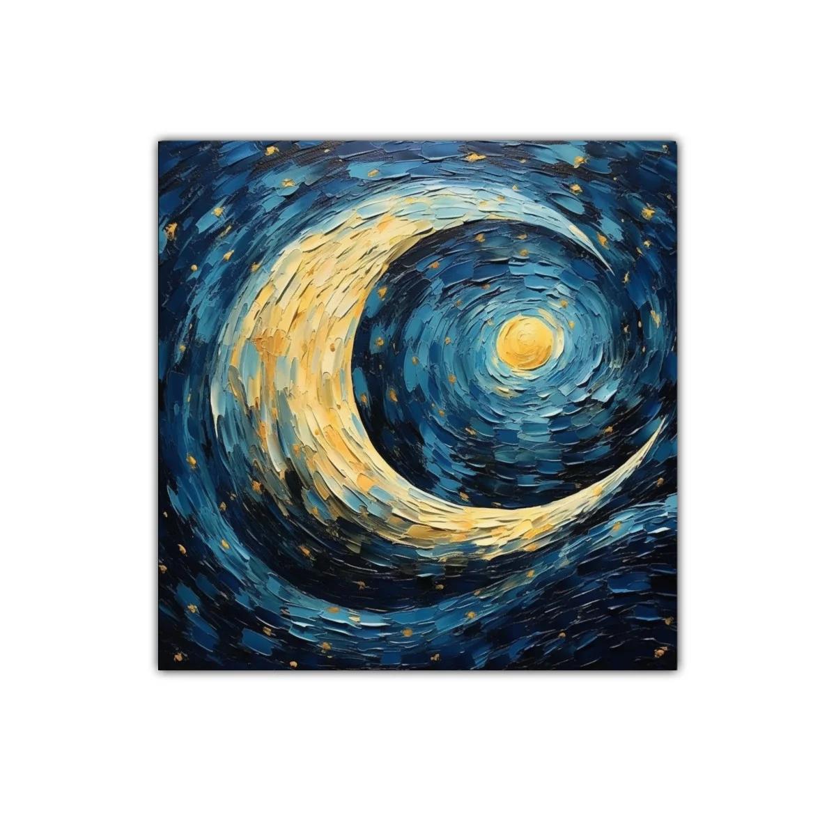 Luna dorada con cielo estrellado en remolino azul — imagen principal