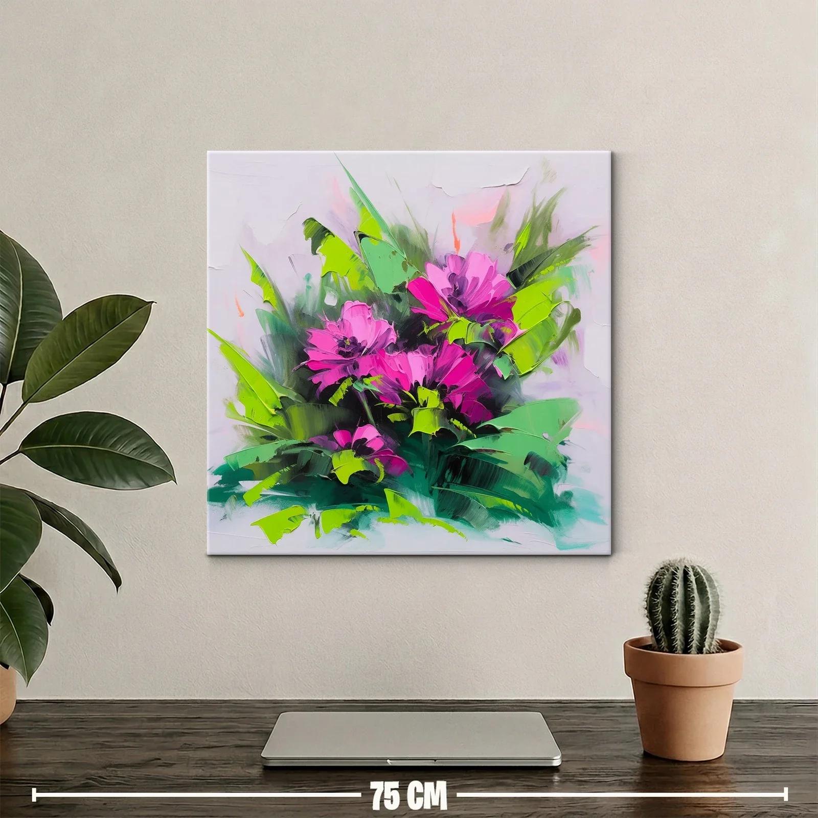Cuadro floral vibrante con tonos fucsia y verdes intensos — miniatura 2