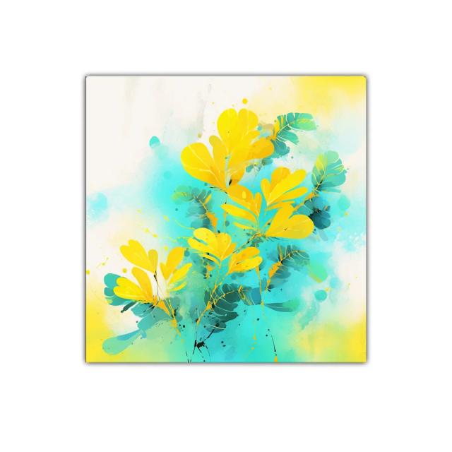 Cuadro decorativo con motivos florales en tonos amarillos y turquesa