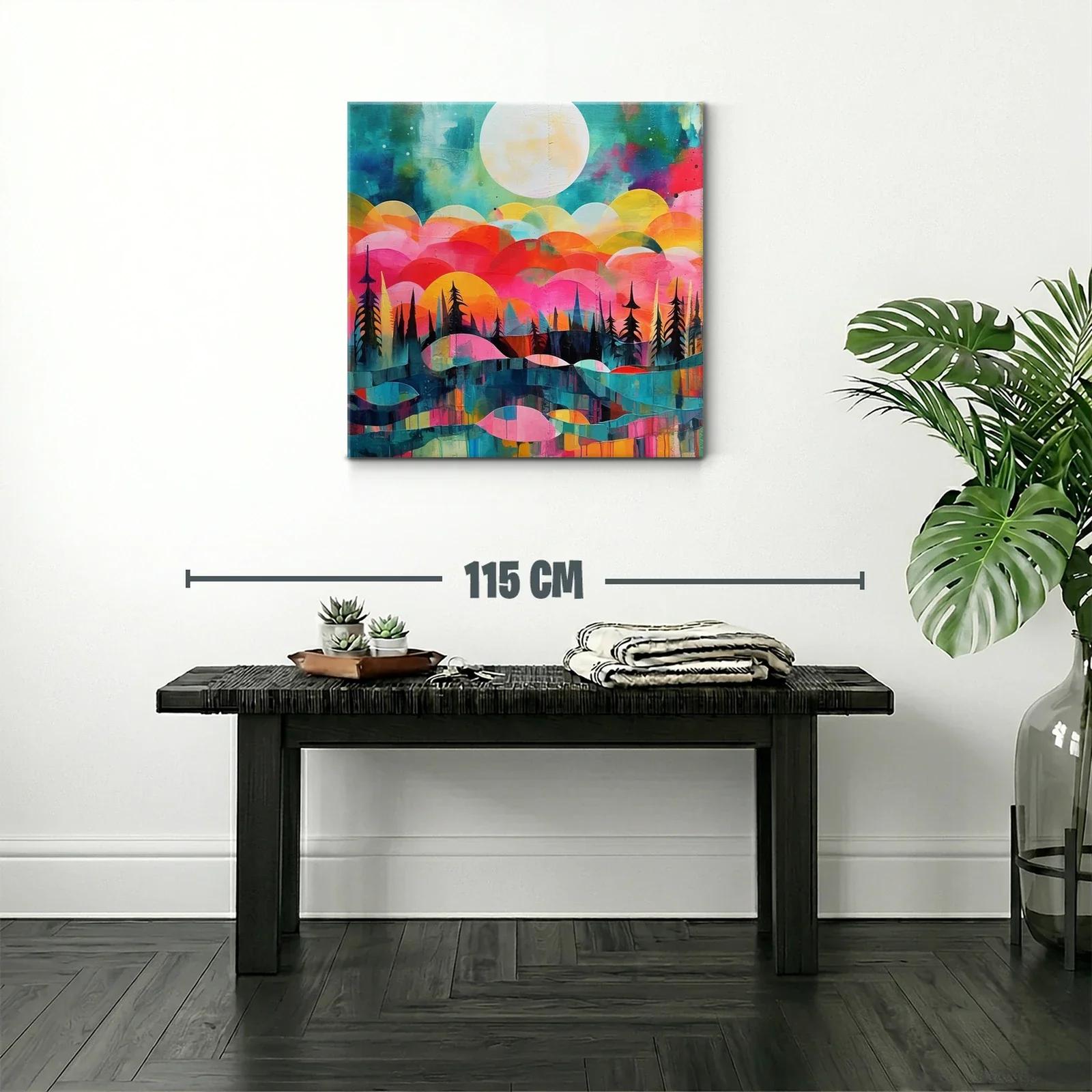 Paisaje abstracto con luna llena y árboles silueteados — miniatura 2