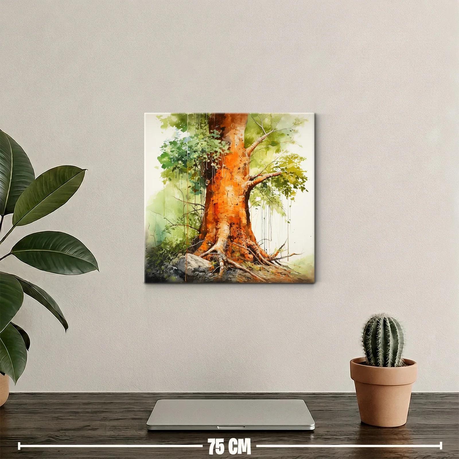 Raíces y tronco de árbol con tonos cálidos y verdes vivos — miniatura 2