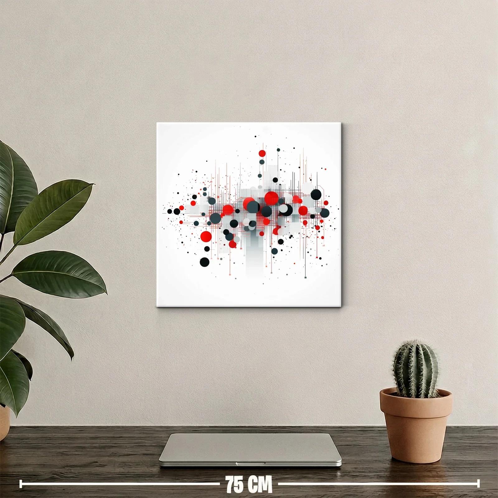Cuadro Abstracto con Esferas Rojas y Negras en Composición Moderna — miniatura 2